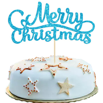 Gyufise 1 Pack Blue Glitter Merry Christmas Cupcake Toppers Holiday Xmas Cake Picks Decorations For Christmas Party Supplies Hap