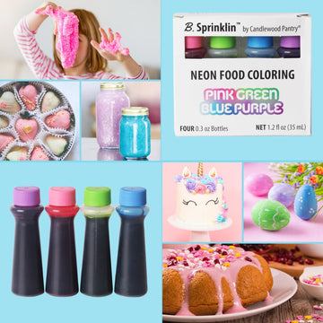 Candlewood Pantry Neon Liquid Food Coloring Kit, 0.3 Fl Oz, Set of 4 - Pink, Green, Purple, Blue - Ideal for Slime, Crafts, and Baking