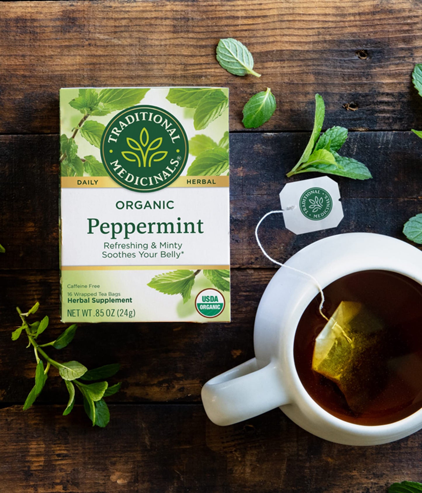 Traditional Medicinals Organic Peppermint Herbal Tea - 16 Tea Bags, Alleviates Digestive Discomfort, Pack of 1, Model 02271401