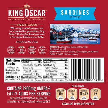 King Oscar Brisling Sardines in Water, 3.75-Ounce Cans (Pack of 12)