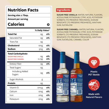 Torani Sugar Free Caramel Syrup And Sugar Free Vanilla Syrup Variety 2-Pack, Coffee Syrups For Drinks, Pumps Included, 25.4 Fl O