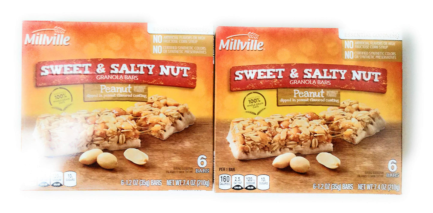 Millville Sweet & Salty Nut Granola Bars Peanut Flavor 6 bars - 2 PACK