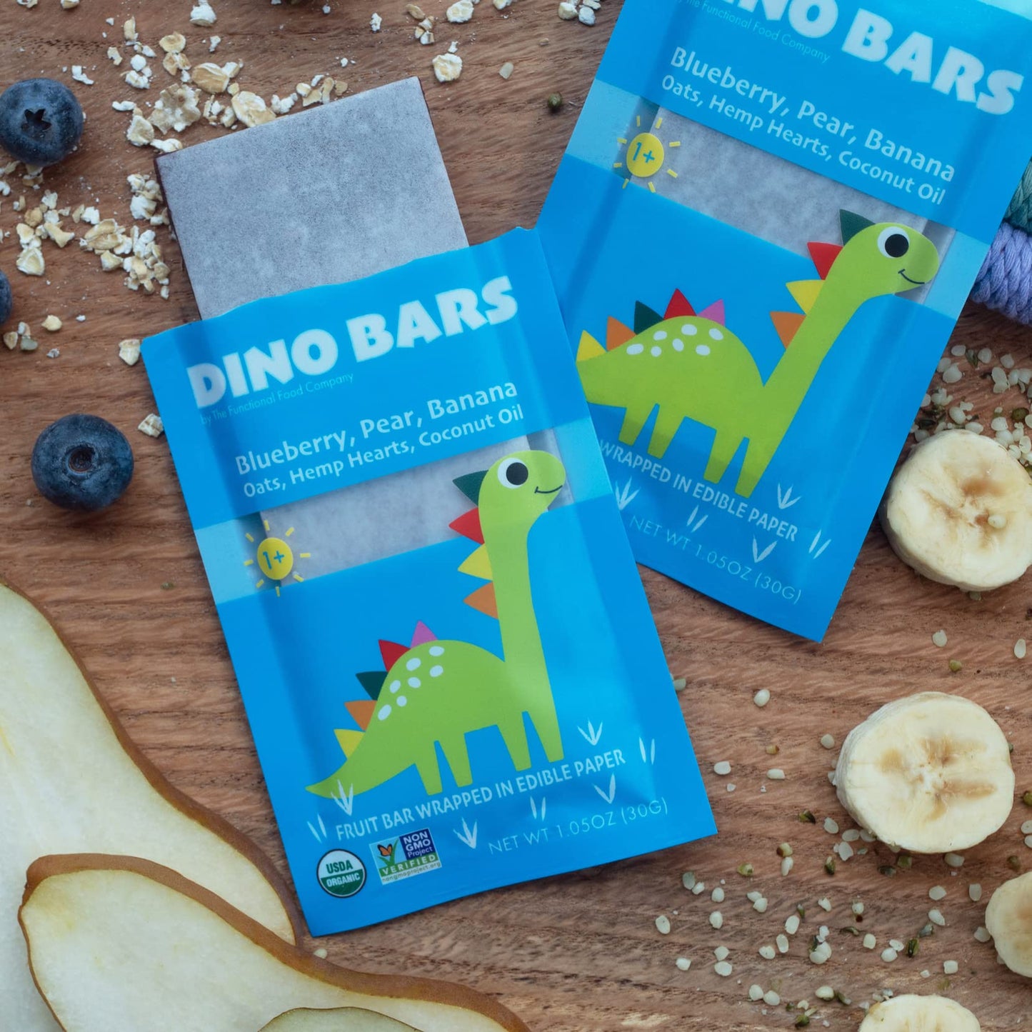 DINO BARS Organic Fruit Bar for Kids, Blueberry, 20 Count, Made with Fruit, Oats, Hemp Hearts, Coconut Oil, and Edible Paper