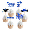 Gexolenu 36 Pcs Class Of 2024 Graduation Cupcake Toppers, Blue Glitter Double-Sided Grad Cap Cake Toppers For Graduation Party S