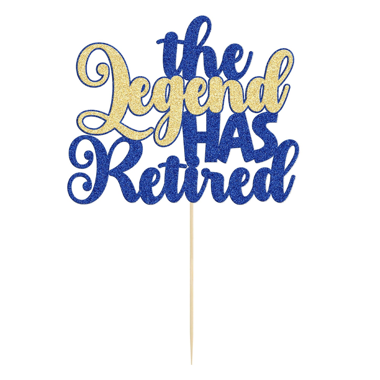 Gyufise Glitter Cake Topper - The Legend Has Retired Farewell Decoration in Blue & Gold for Retirement Party Supplies