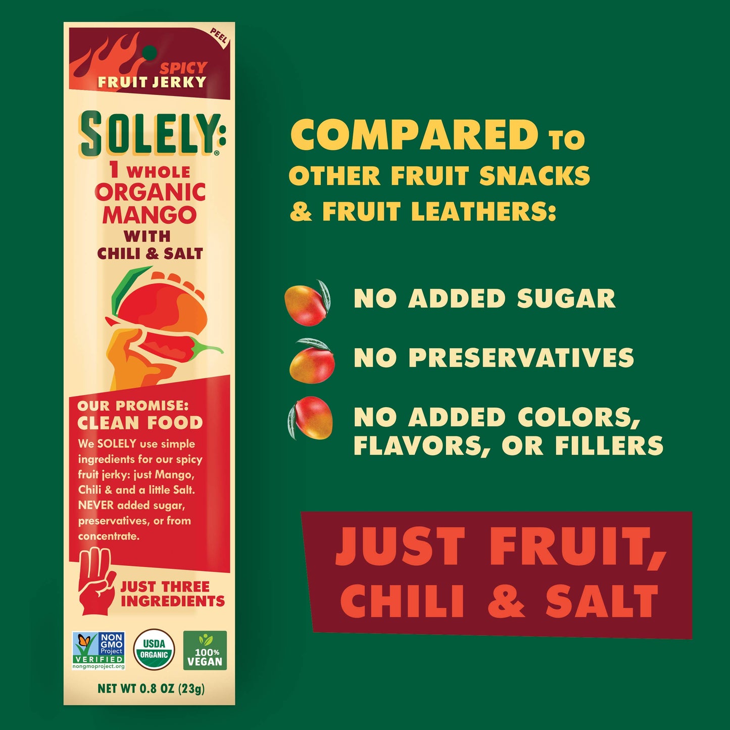 SOLELY Fruit Jerky Mango Chili Salt Organic, 0.8 Ounce (Pack of 1)
