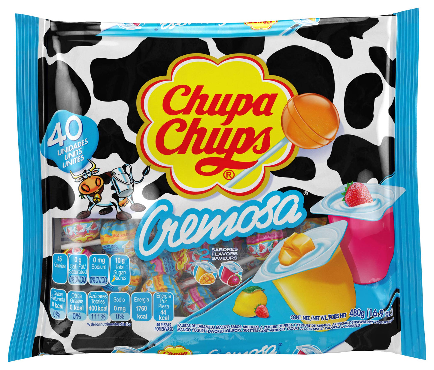 Chupa Chups Lollipops, 40 Candy Suckers For Kids, Cremosa Yogurt, 2 Assorted Creamy Flavors, For Gifting, Parties, Office, 40 Count