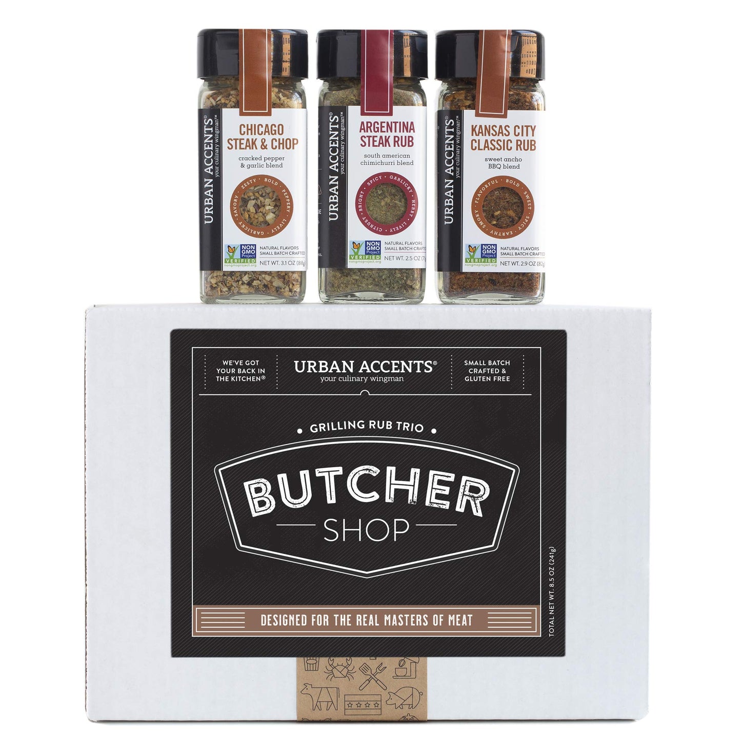 Urban Accents BUTcHER SHOP gourmet grilling Spices Rub gift Basket (Set of 3) - Ultimate BBQ Rubs and Sauces gift for grill Mast