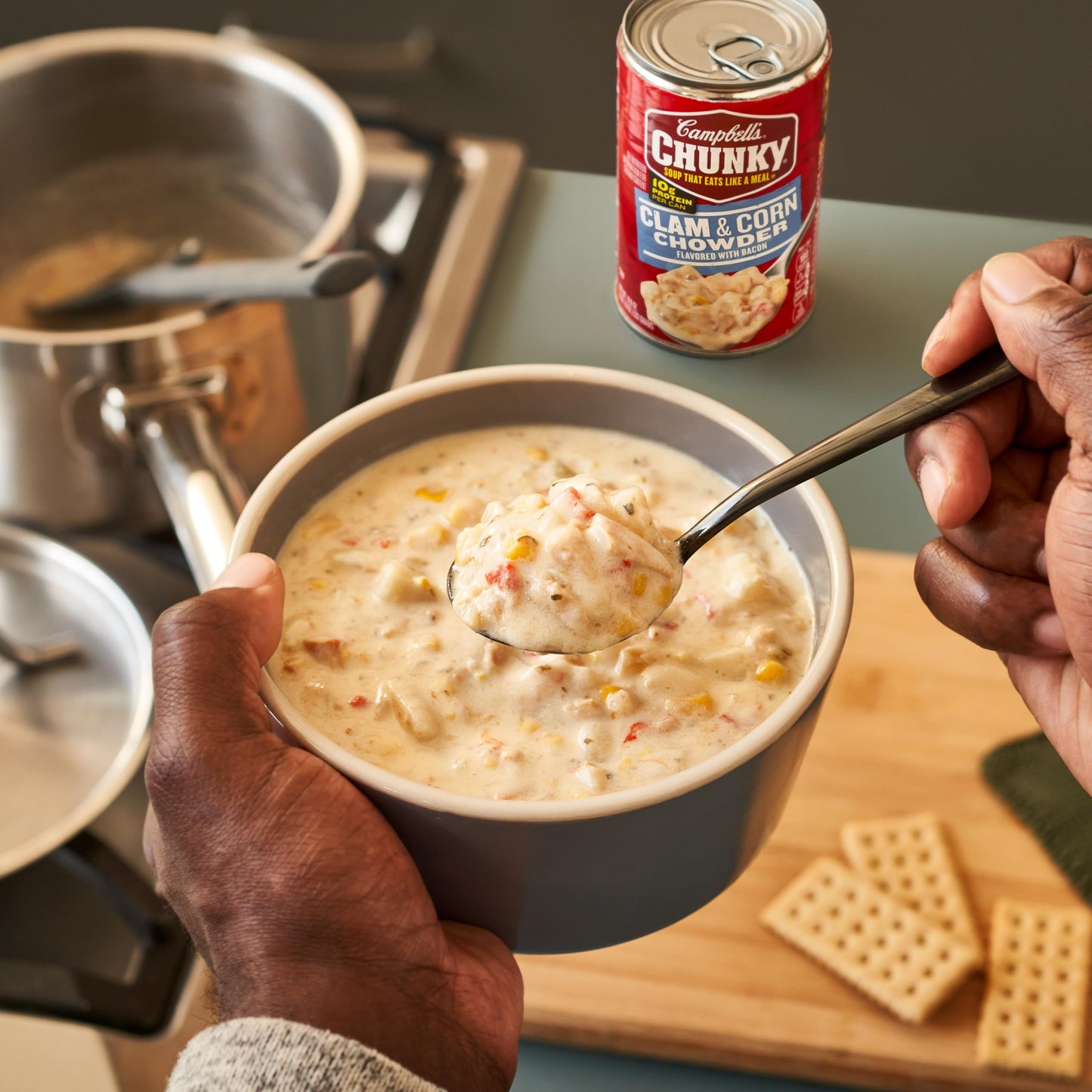 Campbells Chunky Soup, Clam and Corn Chowder, 18.8 Oz Can