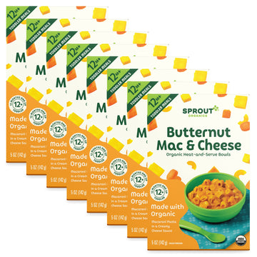 Sprout Organic Baby Food, Toddler Meals, Macaroni Pasta With Butternut Squash Cheese Sauce, 5 Oz Bowl (8 Count)