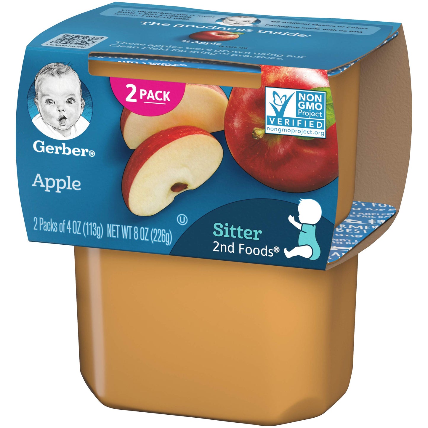 Gerber 2Nd Food Baby Food Apple Puree, Natural & Non-Gmo, 4 Ounce Tubs, 2-Pack (Pack Of 8)