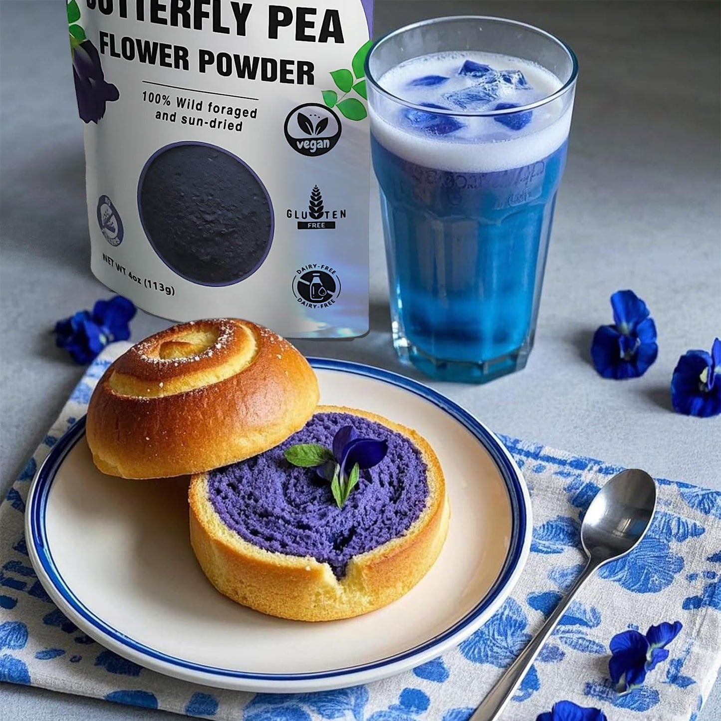 Butterfly Pea Flower Powder 4Oz | Natural Blue Food Coloring For Drinks, Baking, Smoothies | Vegan, Non-Gmo, Gluten-Free, No Add