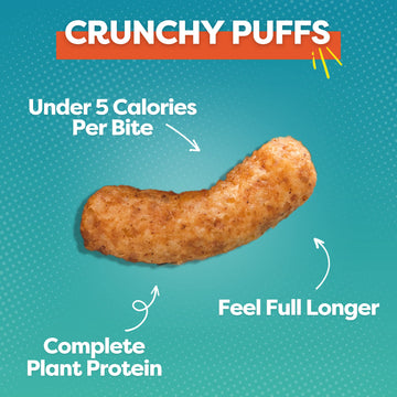 P-Nuff Crunch Baked Peanut Puffs - Vegan, Gluten Free, Low FODMAP, 20g Protein, 4oz Bag, Cinnamon, Pack of 6