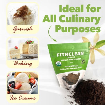 1Oz Organic Madagascar Vanilla Bean Powder. Certified Usda Organic. Ground Whole Gourmet Pods By Fitnclean Vanilla| Raw Natural Pure Unsweetened No Additives Non-Gmo