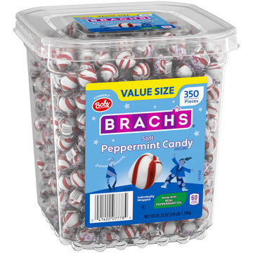 Brach's Sweet Stripes Soft Peppermint Candy Tub, 3.9 lb (350 Count), Individually Wrapped, Stripe