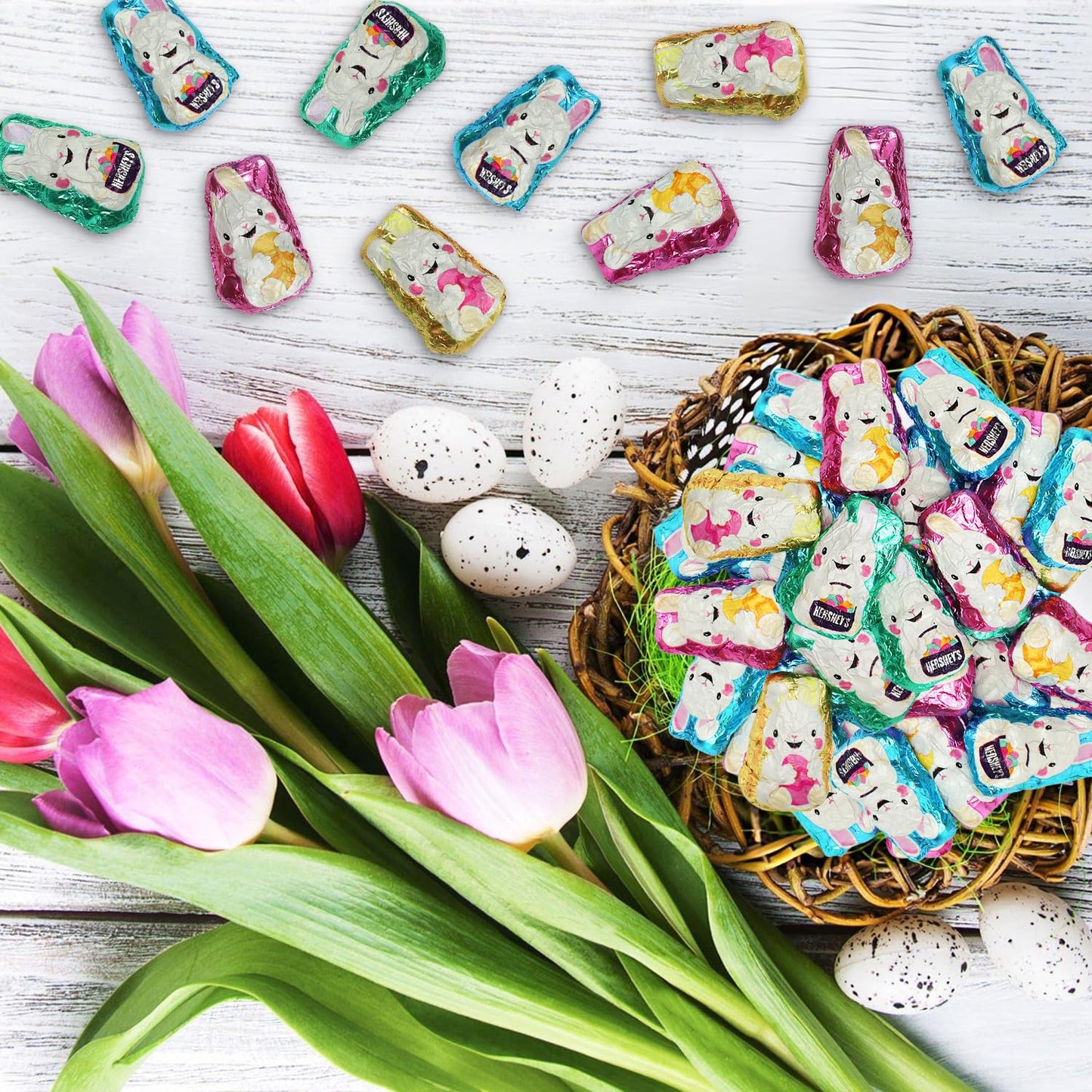 Taboom Hershey Mini Bunnies Milk Chocolate 1.5 lb - Assorted Pastel Wrapped Bunnies for Easter Baskets and Party Favors
