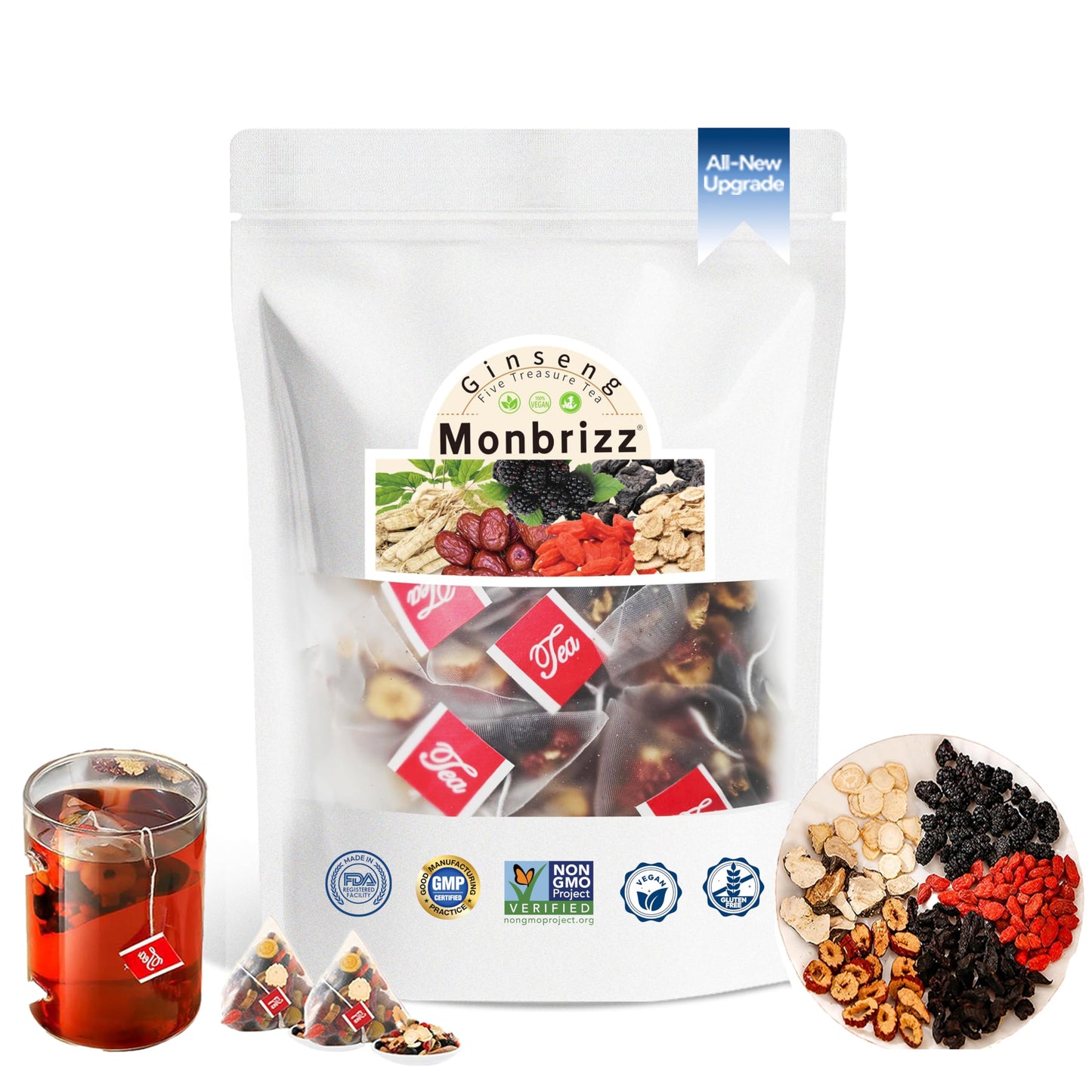 Monbrizz Kidney Tea Formula Flavor Blendseng Six Treasure Tea Te Divina Maca Root Goji Berries Turmeric Kidney Formula Flavor Blendseng Eight Treasure Cleanse Detox Energy Blend-Free Tea (20Count)