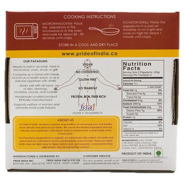 Pride Of India - Spicy Chickpea Masala Papadum Lentil Crisp, 10 count (3.53oz - 100gm) - Microwaveable Instant Chips, Gluten-Fre