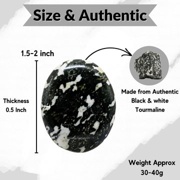 Black And White Tourmaline Palm Stone - Pocket Massage Worry Stone For Natural Body Chakra Balancing, Reiki Healing And Crystal