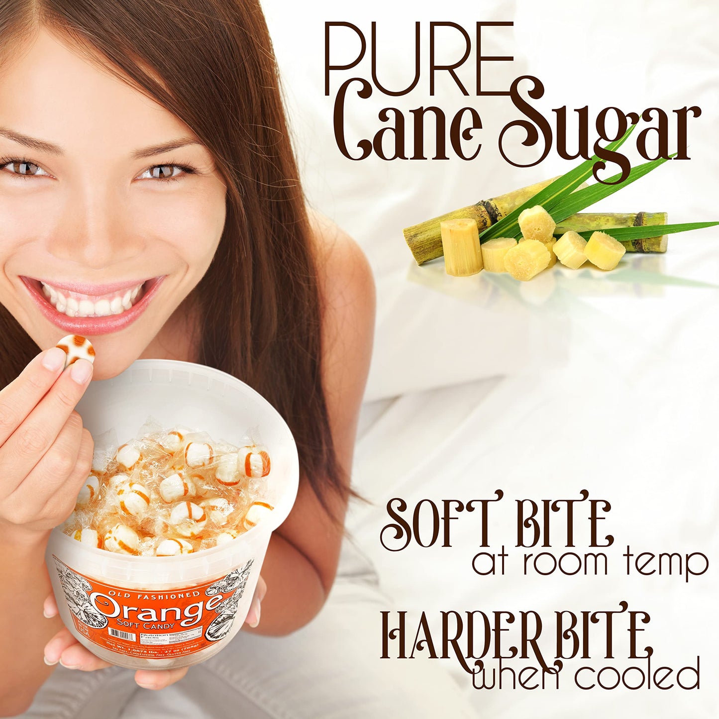 Stewart Old Fashioned Orange Candy Puffs - 27 oz Tub, Fat-Free, Gluten-Free, Pure Cane Sugar, Classic Soft/Hard Texture, Made in USA