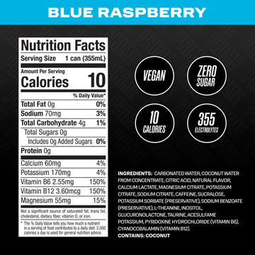 PRIME HYDRATION Energy Drink, Blue Raspberry, 200mg Caffeine, 355mg Electrolytes, Vegan, Gluten Free, 12 Fl Oz, 24 Pack