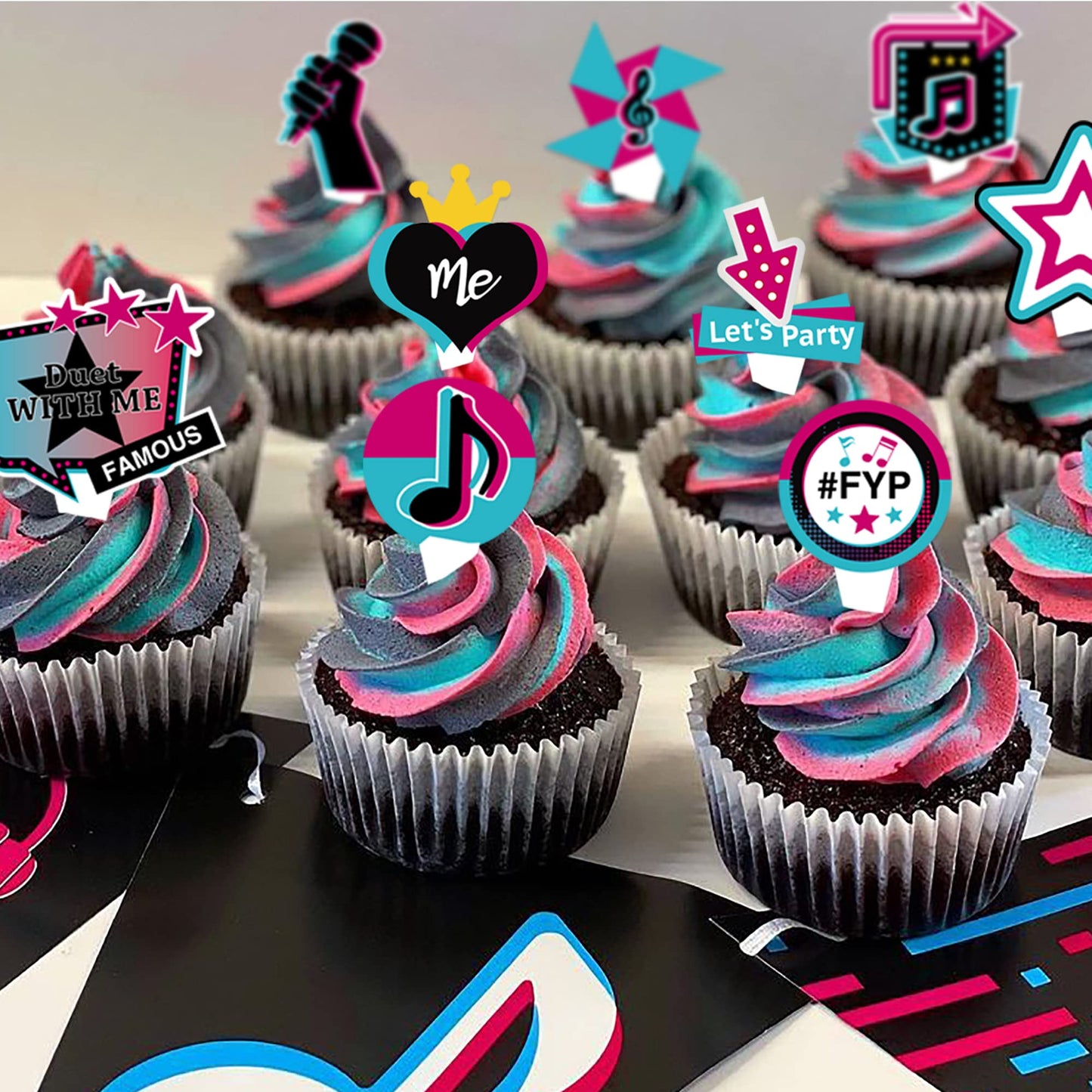 Music Cupcake Toppers 36Pcs For Girl Birthday Party Cake Decorations Popular Music Tik Theme Party Supplies Dessert Cake Toppers