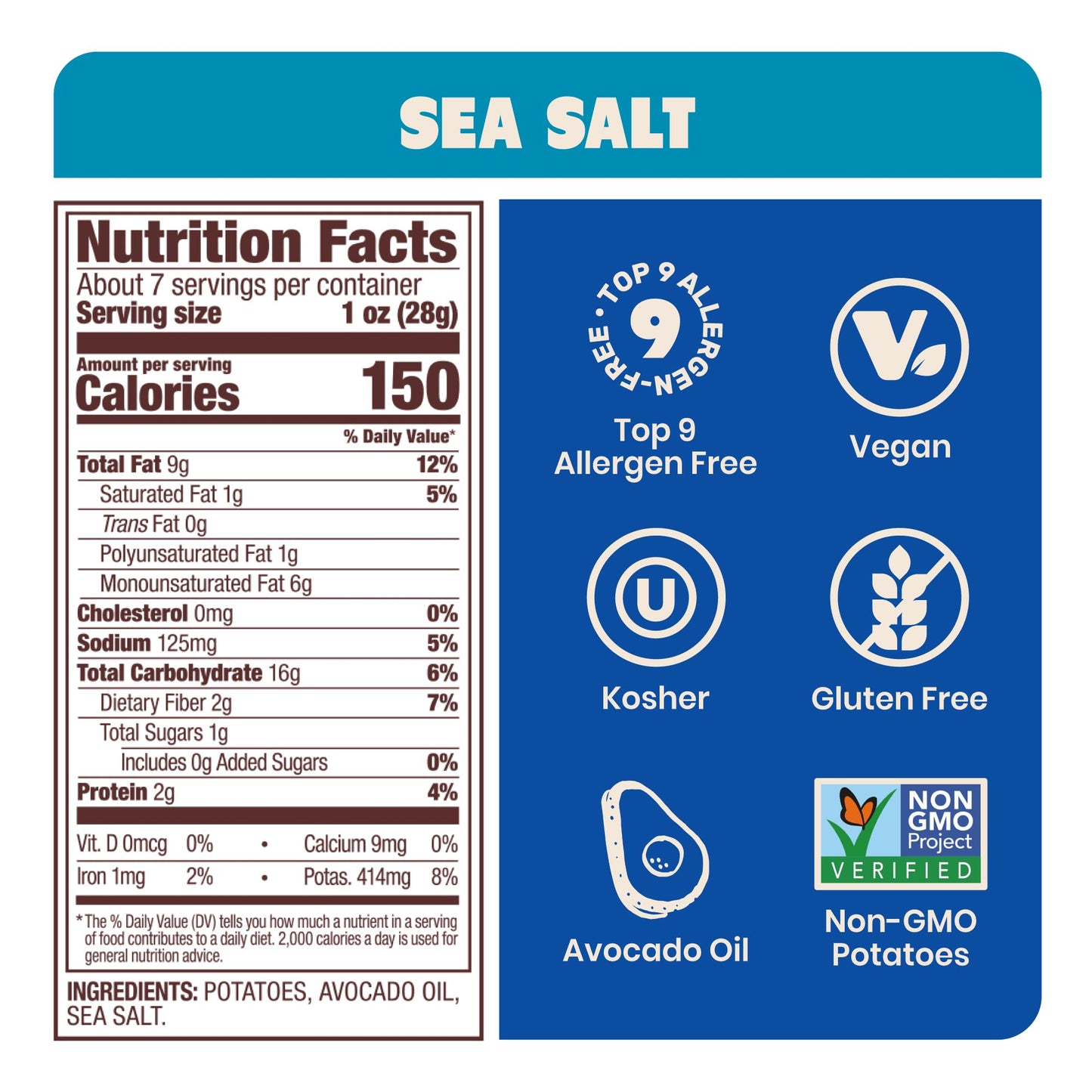 Jacksons Potato Kettle Chips, Sea Salt, 7oz (Pack of 6), Gluten Free, Vegan, Kosher