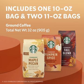 Starbucks Flavored Ground Coffee -Varitey Pack - Fall Limited Edition - 3 Bags Total