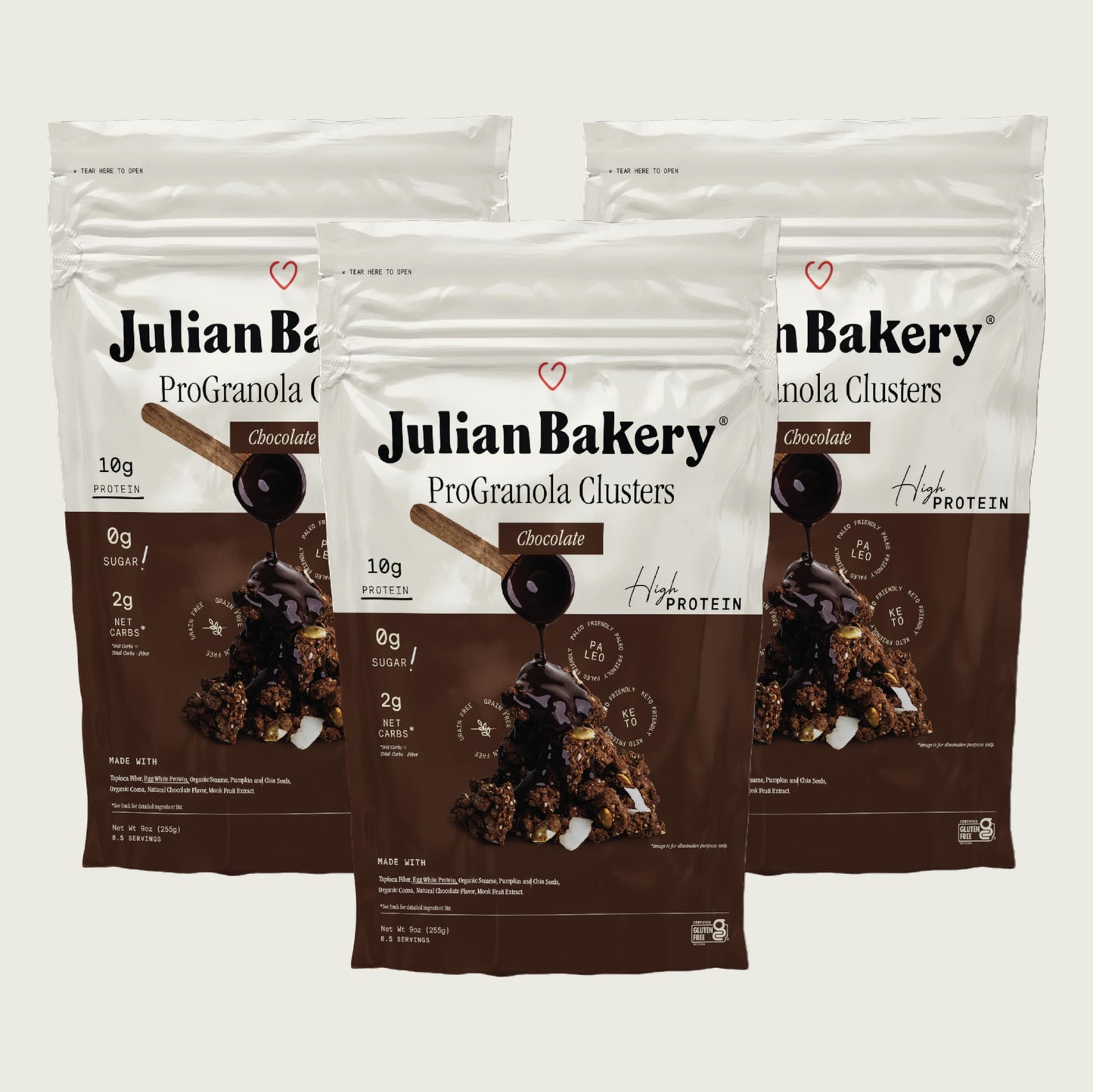 Julian Bakery ProGranola Cereal | Chocolate | 10g Protein | Paleo | 2 Net Carbs | Gluten-Free | Grain-Free | 9oz (3 PACK)