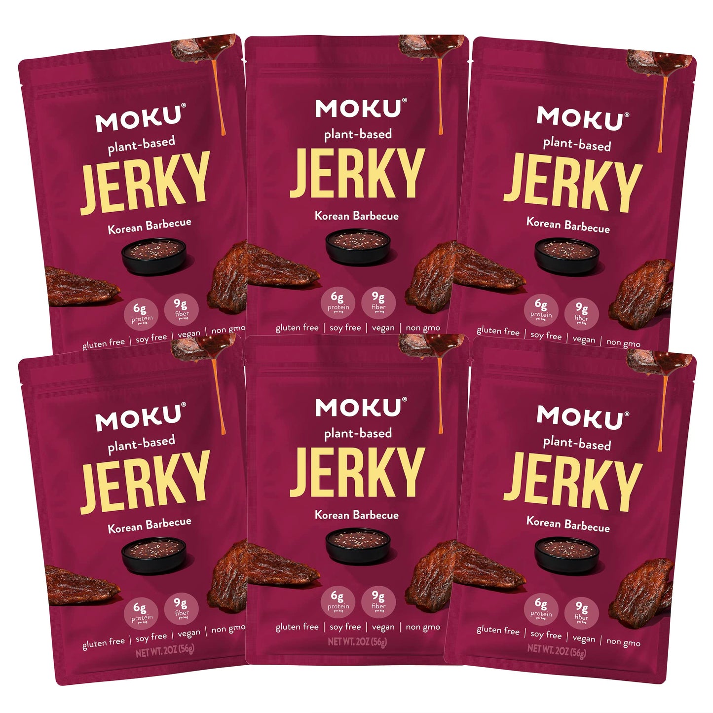 Moku Plant-Based Mushroom Jerky, Korean BBQ (3 Pack) Vegan Beef Jerky, Gluten Free, Soy-Free, Non-Gmo Vegan Snacks, Vegan Meat N