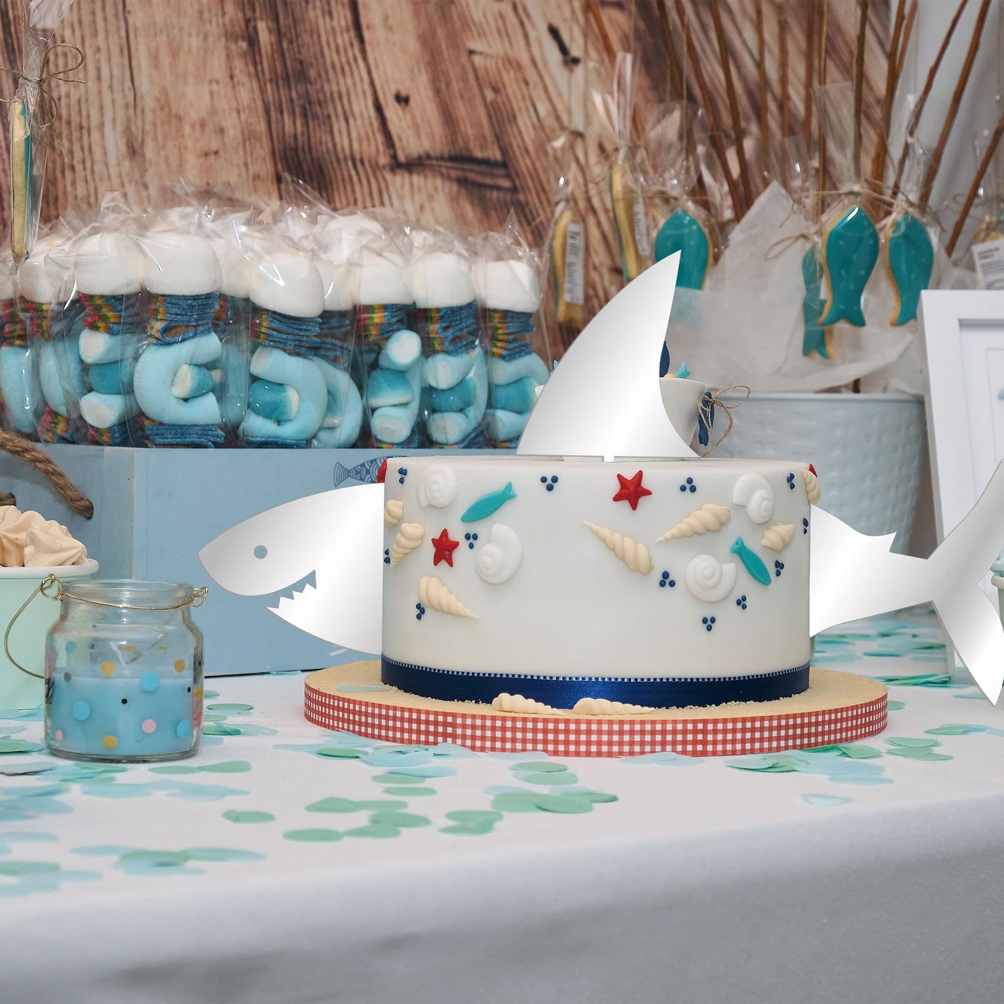 Gyufise Acrylic Shark Cake Topper Set - 3 Pcs, Ocean Animals Theme, Small, Shark Fin Decoration for Kids Birthday Party