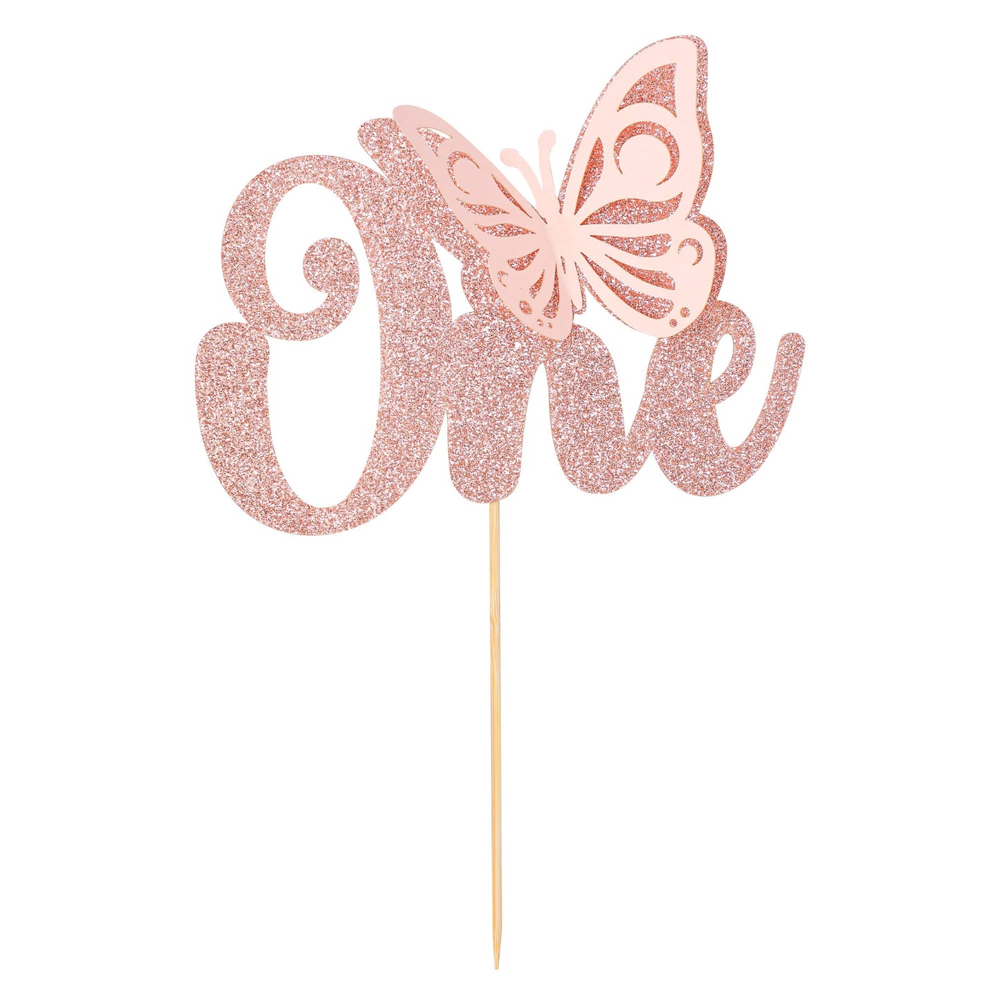 Gyufise 1Pcs Butterfly One Cake Topper Rose Gold Glitter Baby Shower Butterfly 1St Birthday Cake Pick Decorations For Butterfly Theme Baby Shower 1St Birthday Party Supplies