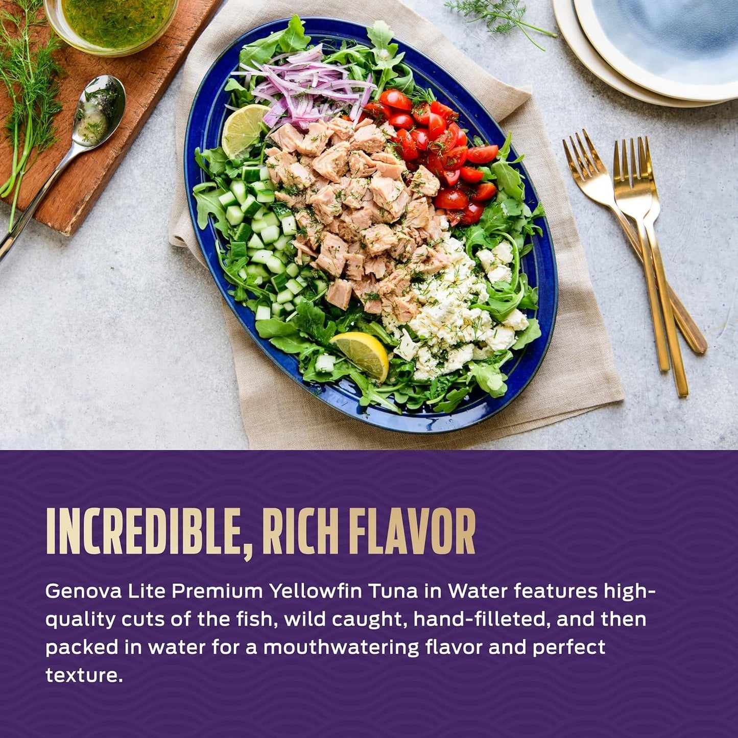 Genova Premium Lite Yellowfin Tuna In Water, Wild Caught, Solid Light, 5 Oz. Can (Pack Of 12)