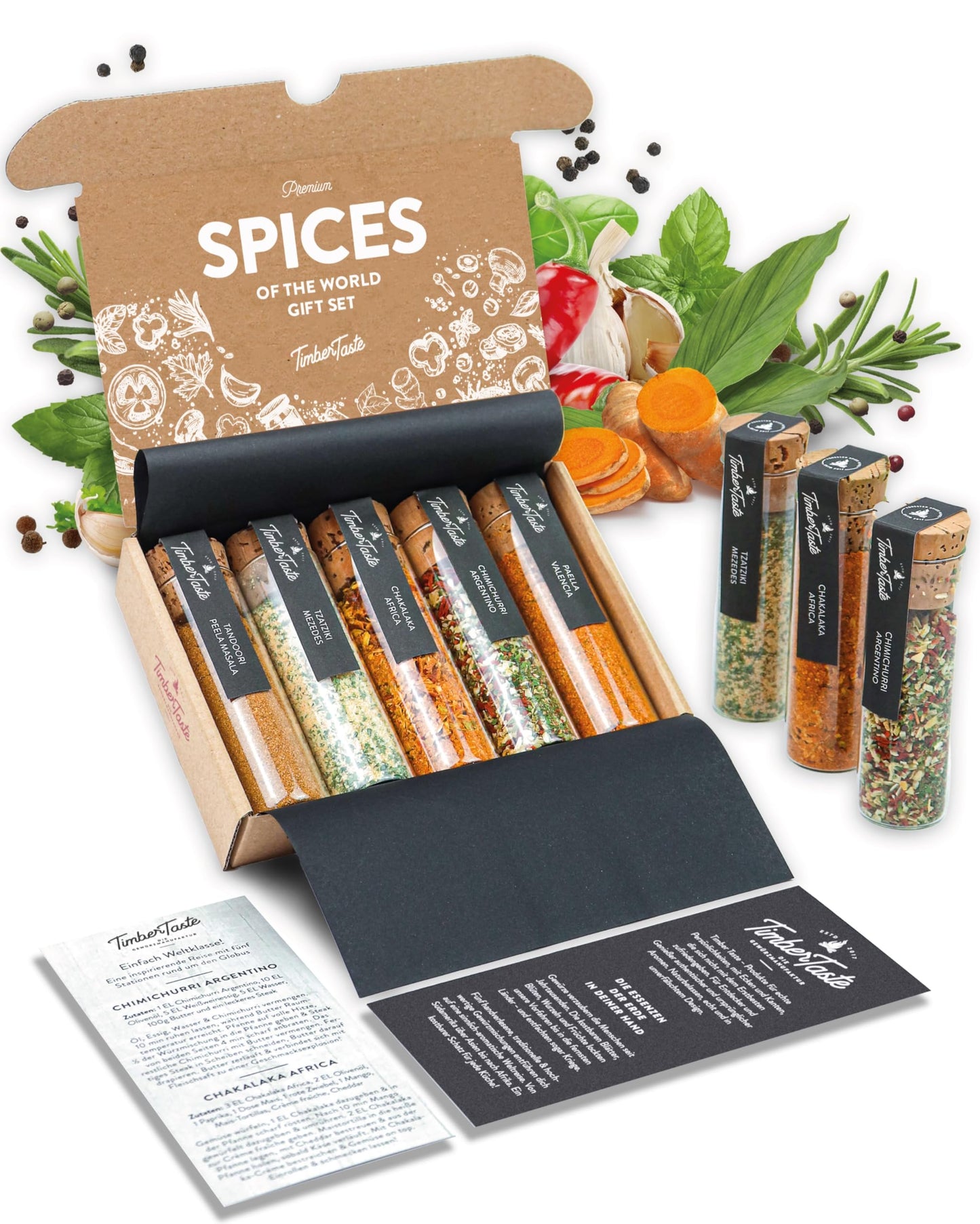 Timber Taste World Spice Gift Set For Women - 5 Exotic Gourmet Spices From Around The World | Seasoning Gift Set For Her | Unique Spice Blends | Cooking Ideas For Women | Global Flavor Rack