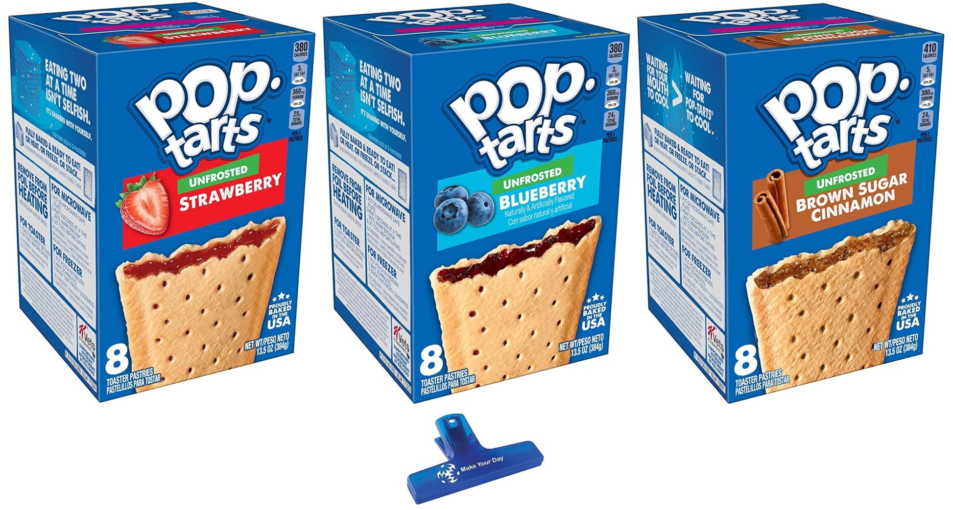 Unfrosted Variety, Strawberry, Blueberry, and Brown Sugar Cinnamon, 13.5 Ounce (Pack of 3) - with Two Make Your Day Lollipops or