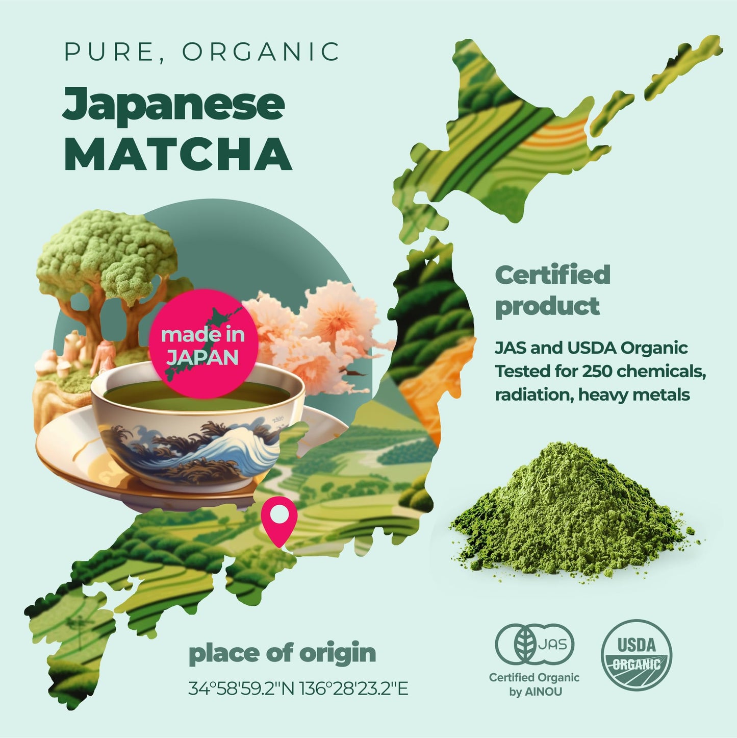 Aprikalife Organic Matcha Powder Tea, 1.1 Lb/ 500G - Premium Culinary Grade, Japanese Green Tea Matcha For Matcha Latte, Baking,
