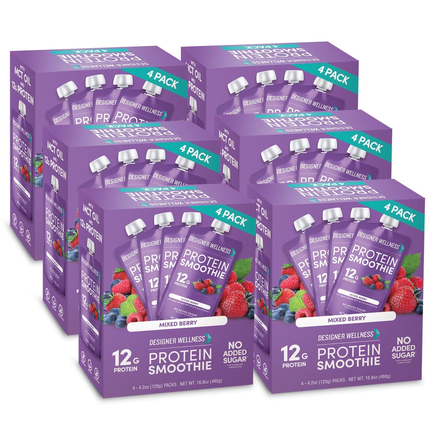 Designer Wellness Protein Smoothie, Mixed Berry, 12g Protein, Low Carb, Gluten-Free, Non-GMO, 4.2 Fl Oz, Pack of 24