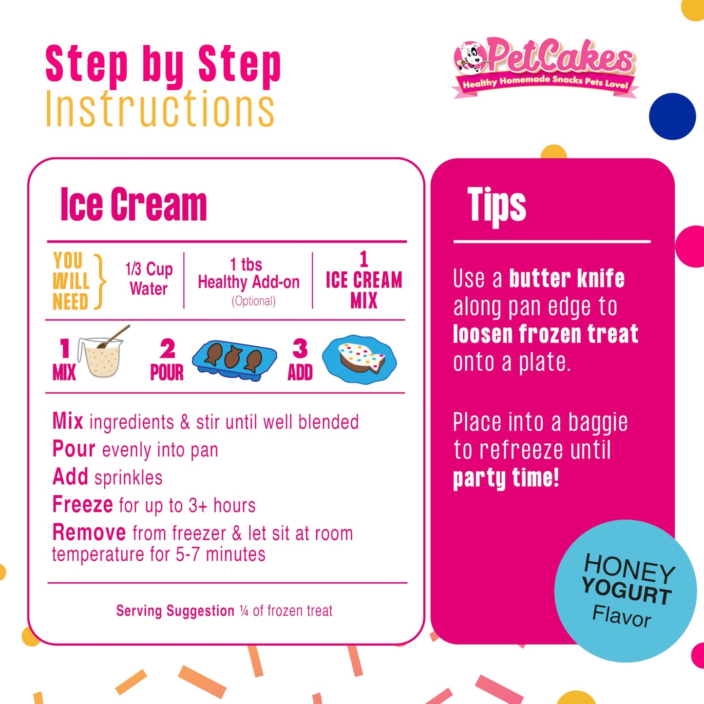 Petcakes Birthday Baking Kit For Cats- Makes 3 Frosted Fish Shaped Cakes & 3 Ice Cream Treats - Includes 2 Healthy Cake Mixes, 2