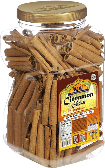 Rani Cinnamon Sticks 40Oz (2.5Lbs) 1.13Kg Bulk Pet Jar - 220-250 Sticks - Strong Aroma, Perfect For Baking, Cooking & Beverages | 3+ Inches Length - Cassia Saigon Cinnamon From Vietnam | Kosher