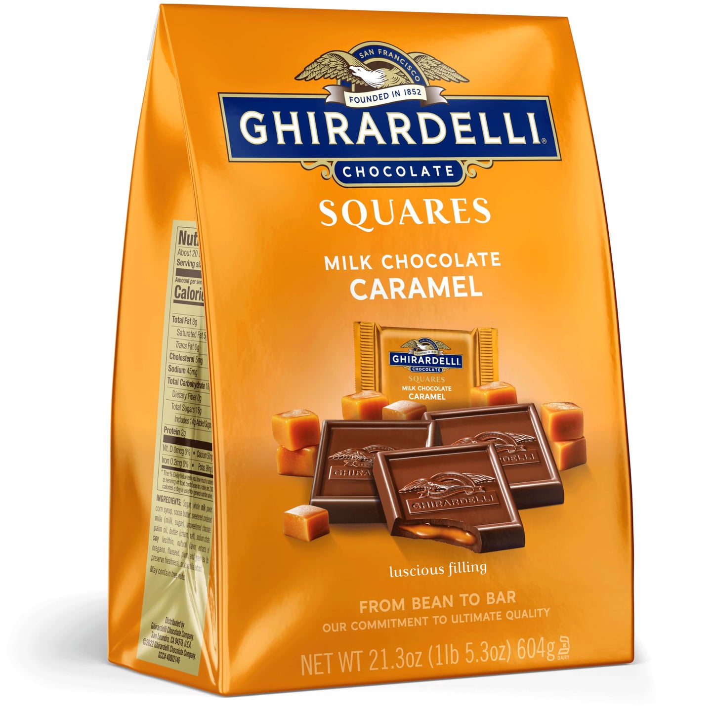 Ghirardelli Milk Chocolate Caramel Squares Individually Wrapped Candy For Gifting And Sharing 21.3 Oz Bag