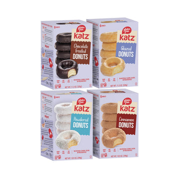 Katz Gluten Free Top 4 Donut Flavors Snack. Powdered, Glazed, Cinnamon, Chocolate Frosted. Free of Dairy, Soy, Tree Nuts and Pea