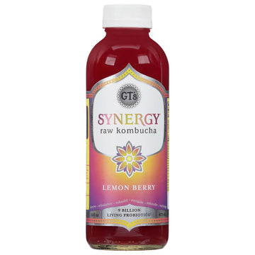 SYNERGY The Real Kombucha - Lemon Berry - 16 fl oz Bottle - Raw Probiotic Drink for Gut Health and Immune Support