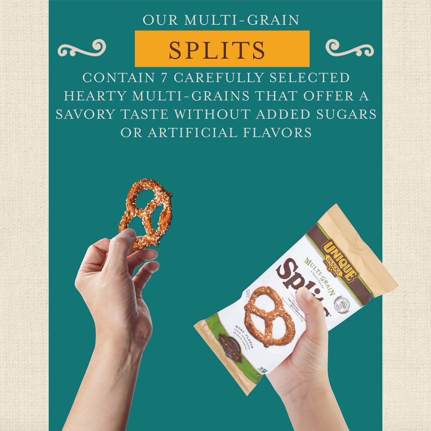 Unique Snacks Multi-Grain Splits Pretzel, Delicious Homestyle Baked Snack Bag, Vegan, OU Kosher, and Non-GMO Food, No Artificial