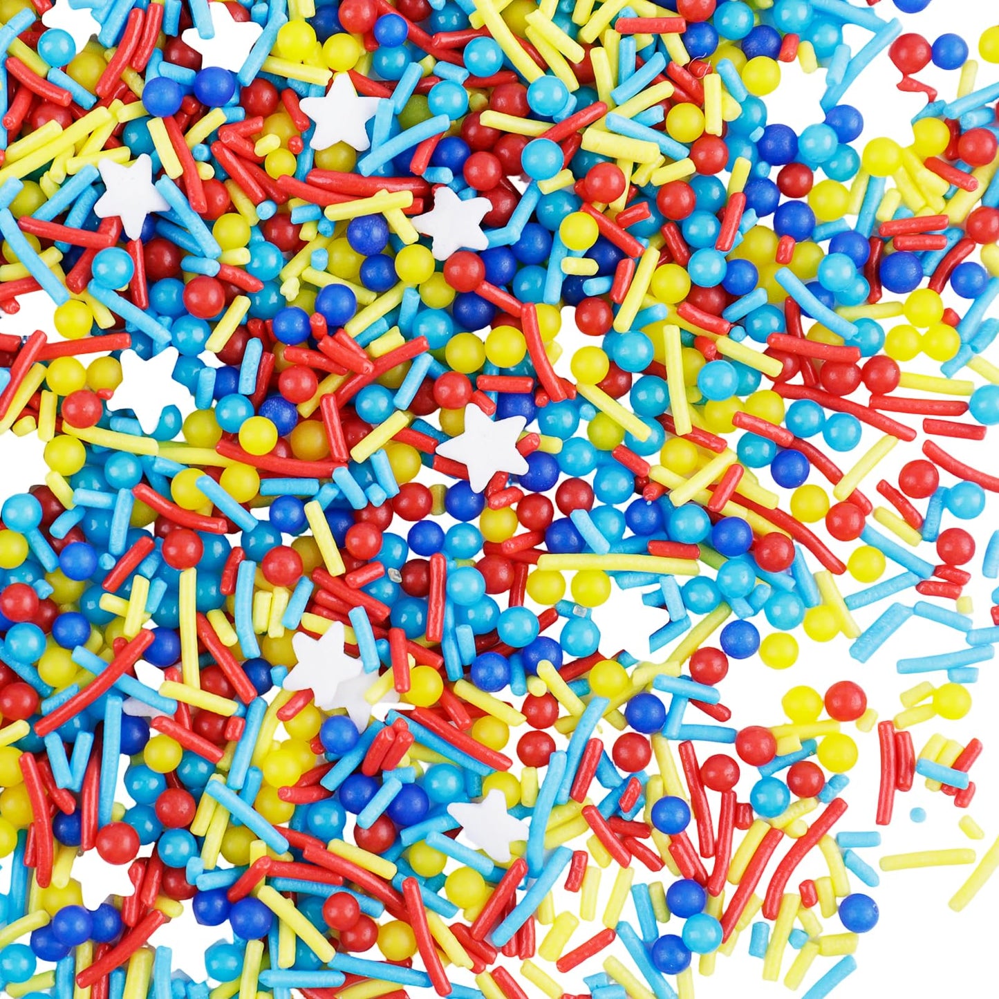 Red Blue and Yellow Sprinkles for Cake Decorating, Edible Pearls, Jimmies and Stars Mixed, Perfect for Cake Decorations, Baking,