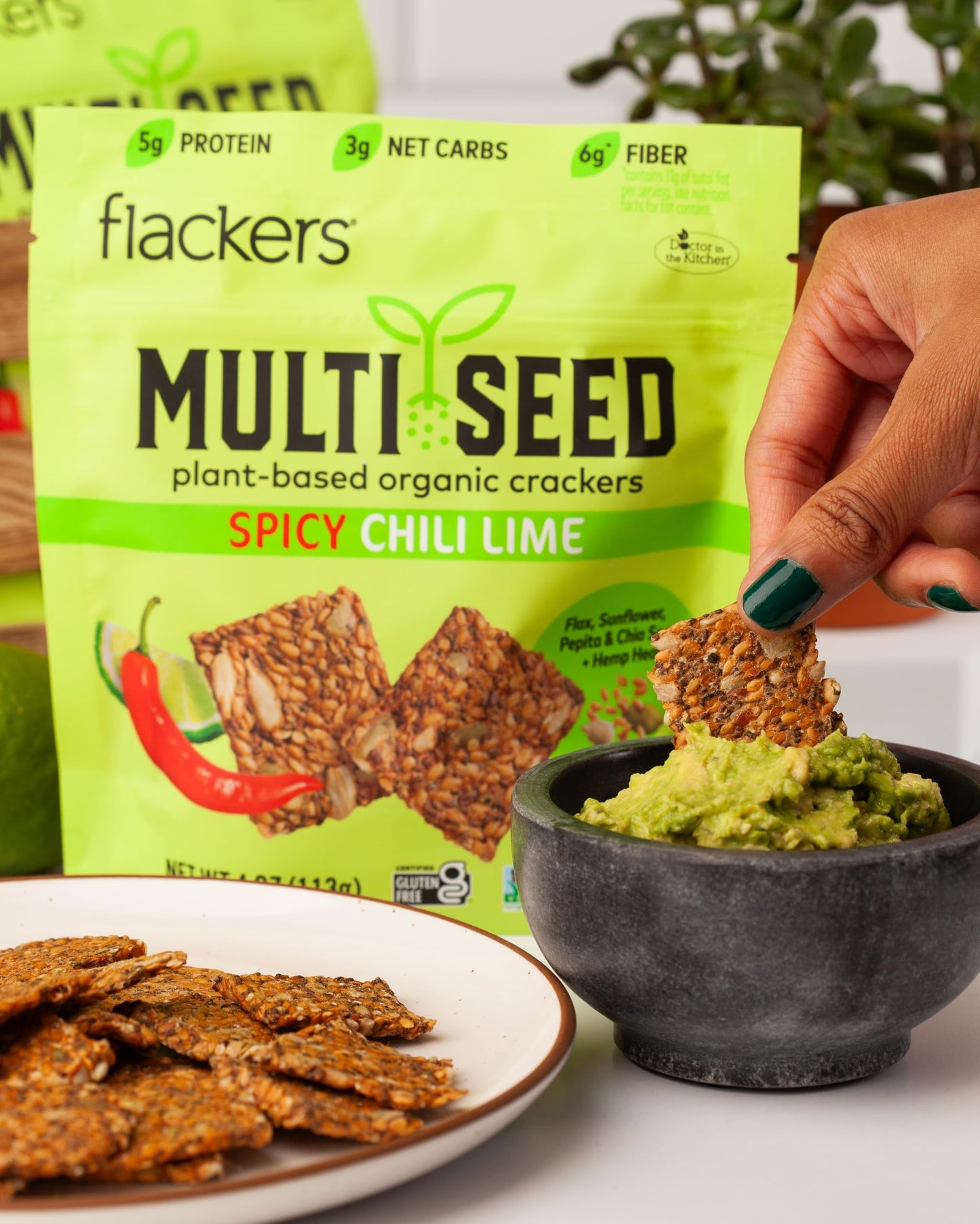 Flackers Organic Spicy Chili Lime Multi-Seed Crackers, 4 Ounce 6-Pack, Gluten Free, Non Gmo, Vegan, Keto Snack, 5G Protein, 6G F