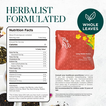 Tea Facto Lung Shield* Mullein Tea Bags - Whole Leaves Mullein Leaf Tea With 8 Herbs - 10 Packs
