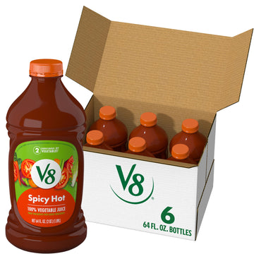 V8 Spicy Hot 100% Vegetable Juice, 64 Fl Oz Bottle (6 Pack)