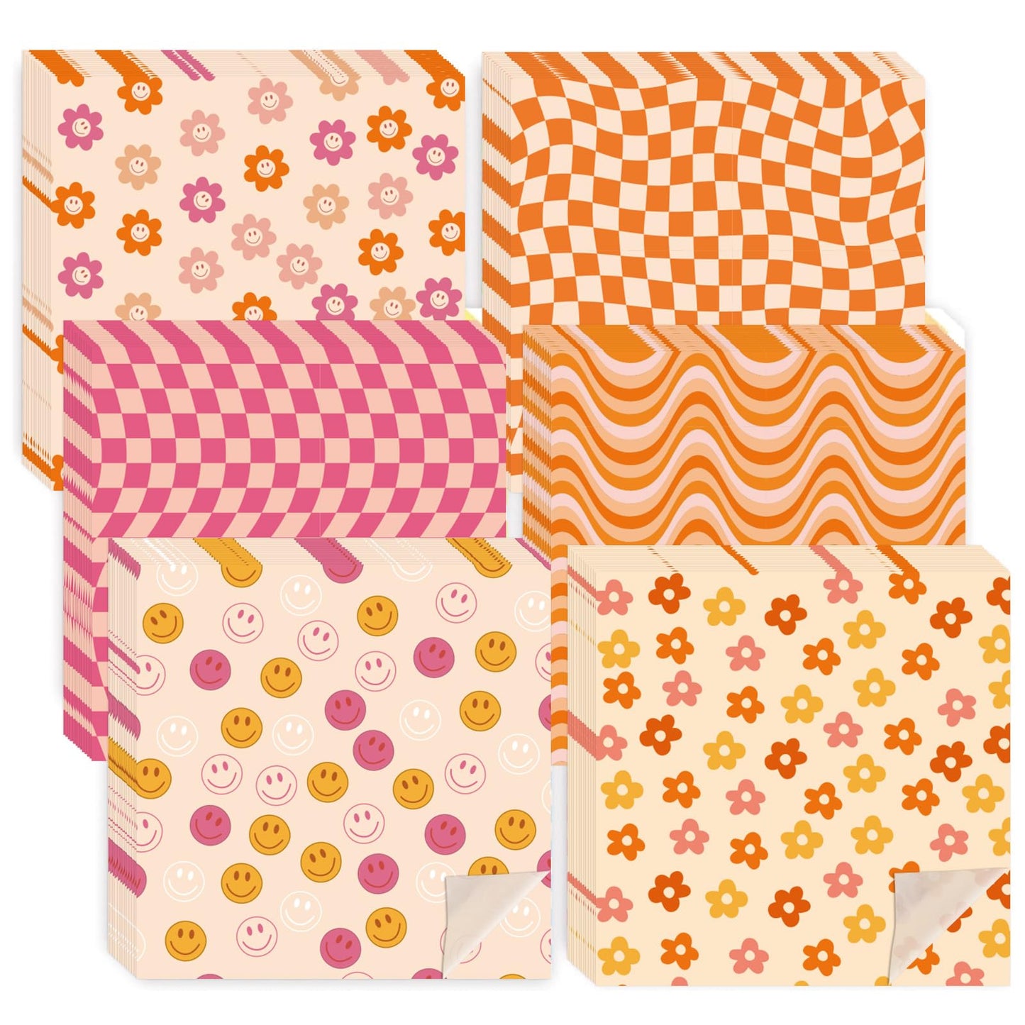 Whaline 240Pcs Boho Deli Paper Sheets Groovy Hippie Food Sandwich Wrapping Paper 12X12 Inch Retro Smile Daisy Pattern Food Basket Liners For Picnic Sandwiches Barbecue Kitchen Party Supplies