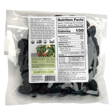 Sunfood Olives, Black Botija, Pitted, 8 Ounces, Organic, Raw