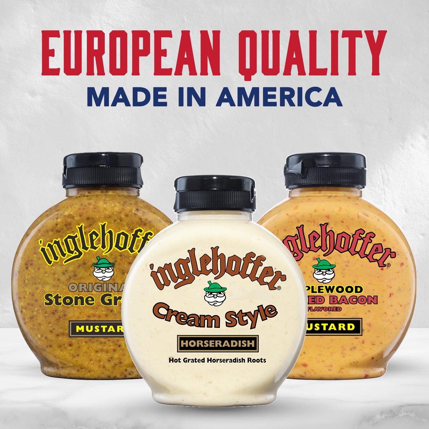 Inglehoffer Condiment Variety Pack, Stone Ground Mustard, Cream Style Horseradish And Applewood Smoked Bacon Mustard (Pack Of 3)